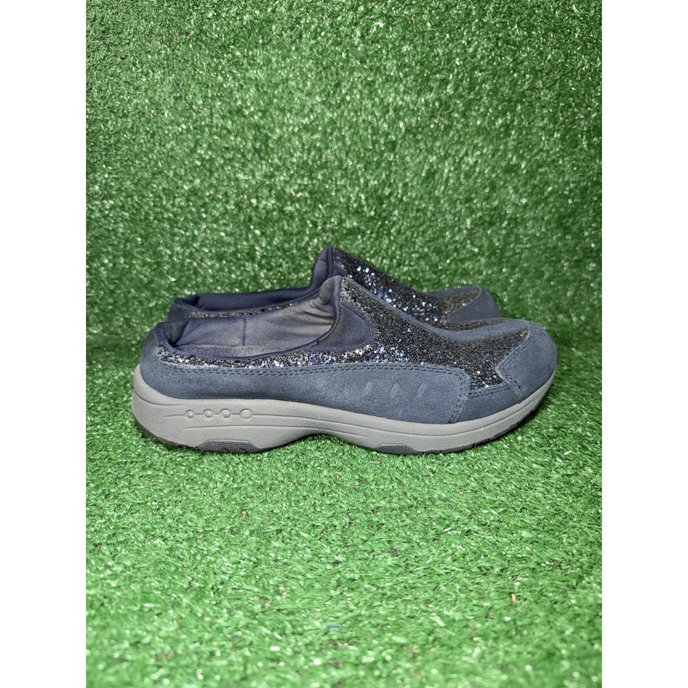 Easy Spirit Shoes Womens Size 9 M Traveltime Blue Glitter Suede Slip On Sneakers